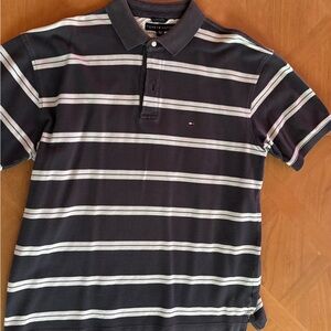 Tommy Hilfiger Men's Dark Blue Polo with White Stripes